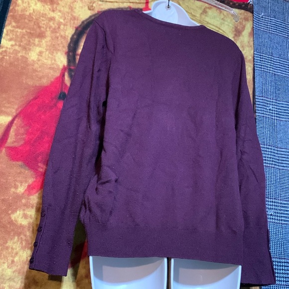 JM COLLECTION-women’s violet long sleeve button-cuff crewneck sweater - Picture 7 of 10
